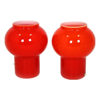 Vintage Red Glass Table Lamps attributed to Štěpán Tabery, Former Czechoslovakia, 1970s, Set of 2 For Sale