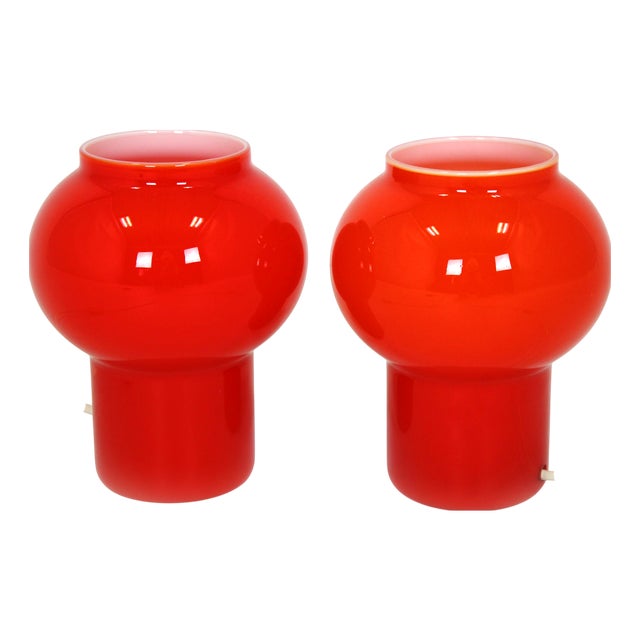 Vintage Red Glass Table Lamps attributed to Štěpán Tabery, Former Czechoslovakia, 1970s, Set of 2 For Sale