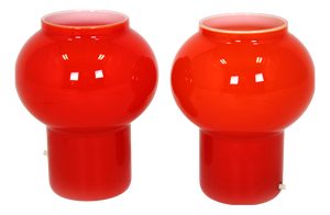 Vintage Red Glass Table Lamps attributed to Štěpán Tabery, Former Czechoslovakia, 1970s, Set of 2