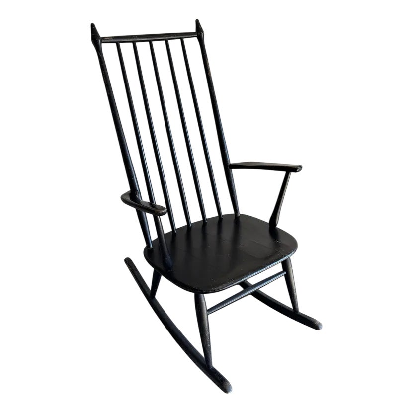 Scandinavian Black Windsor Style Rocking Chair | Chairish