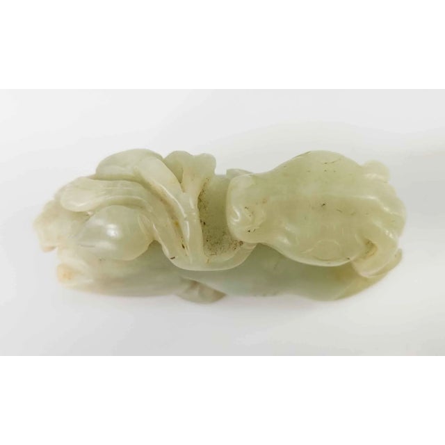 Gemstone Chinese Carved Celadon Nephrite Jade Ram For Sale - Image 7 of 12