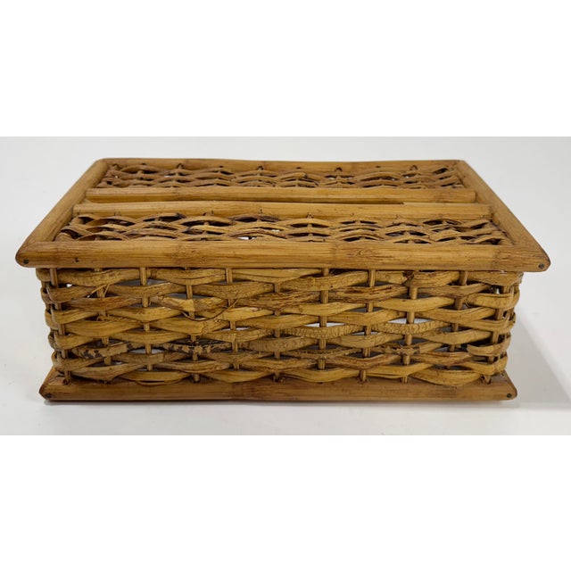 Wood Vintage Rattan Tissue Box Cover For Sale - Image 7 of 9