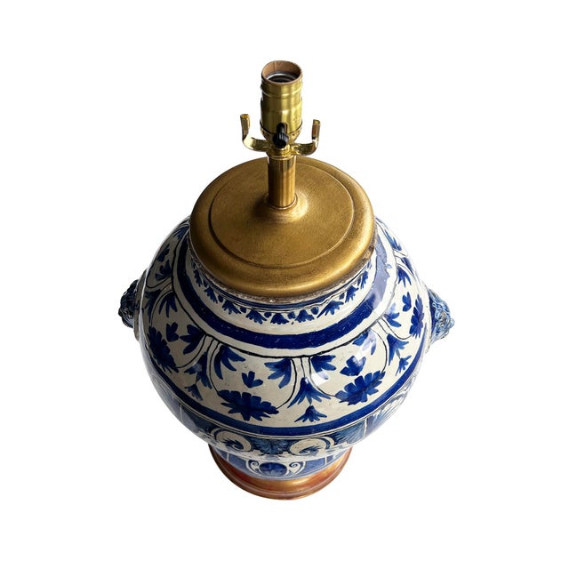 Baroque French 18th Century Faience Blue & White Apothecary Jar Now Mounted as a Lamp For Sale - Image 3 of 11