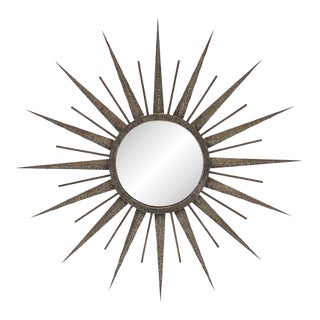 French Mid-Century Modern Hand-Hammered Metal Sunburst Mirror, Circa 1960 For Sale