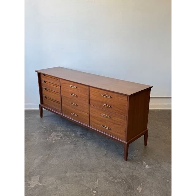1960's 12 Drawer Walnut Dresser For Sale - Image 10 of 12