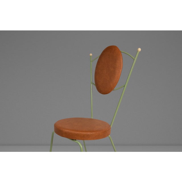 Set of Two (2) Mid-Century Modern Italian Outdoor Patio / Bistro Chairs in Wrought Iron & Vinyl, Usa, C. 1960s For Sale - Image 9 of 18