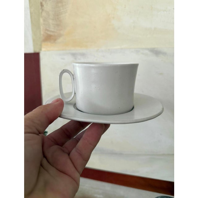 Cream Set of Four (4) Vintage Bennington Pottery Cream Glaze Coffee Mug and Saucer For Sale - Image 8 of 10