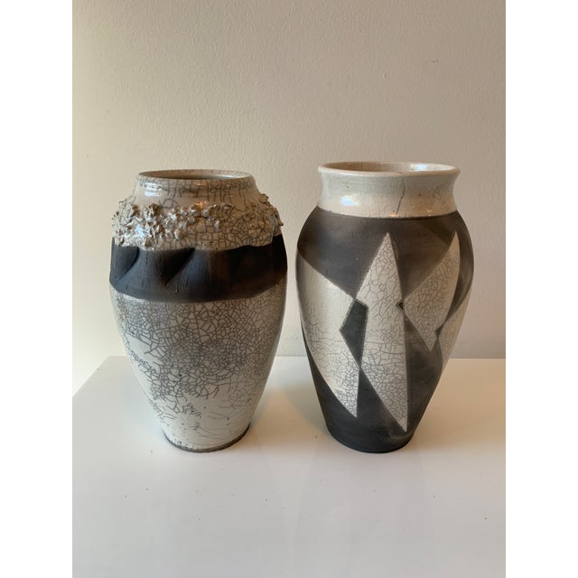 Modern Crackle Glazed Black & White Pottery Vases Set of 2 Chairish