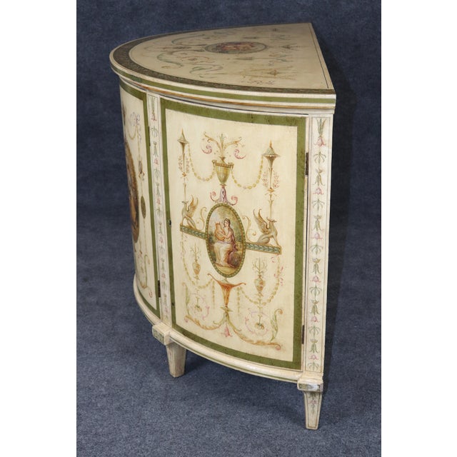 Wood Antique English Adams Style White Painted Demilune Commode For Sale - Image 7 of 18