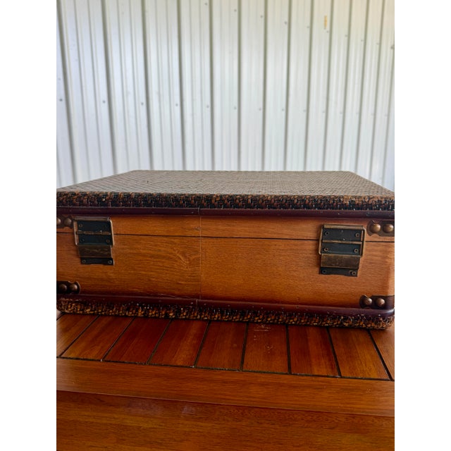 Late 20th Century Vintage Rattan Wrapped Decorative Suitcase Trunk For Sale - Image 5 of 12