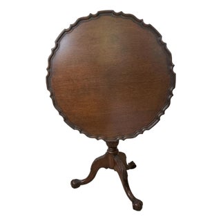 Antique Chippendale Revival Mahogany Birdcage Swivel Tilt-Top Pie Crust Table, 32" For Sale
