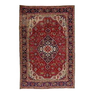 1960s Red Medallion Tabriz Wool Rug With Persian Design For Sale