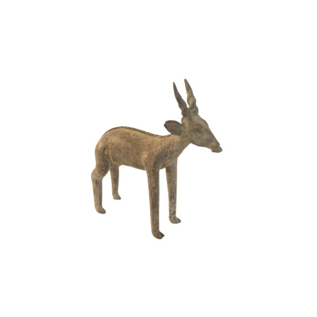 Metal Vintage African Antelope With Leaf Sculpture For Sale - Image 7 of 7
