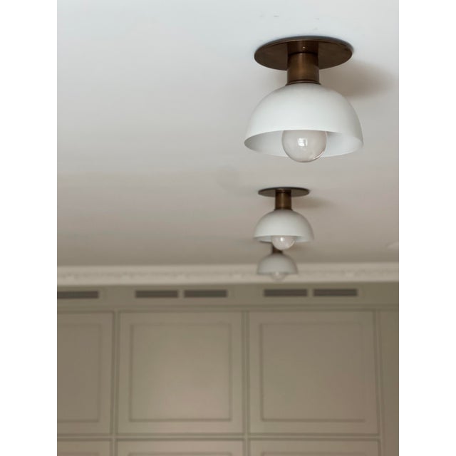 Metal Kitchen Spotlights with White Shades and Brass Fittings, Set of 3 For Sale - Image 7 of 10