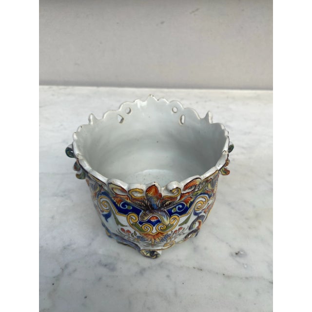 French Country 19th Century French Faience Cache Pot Desvres For Sale - Image 3 of 9