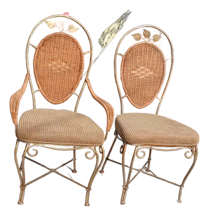 1970s Pair of Rattan and Iron Upholstered Chairs