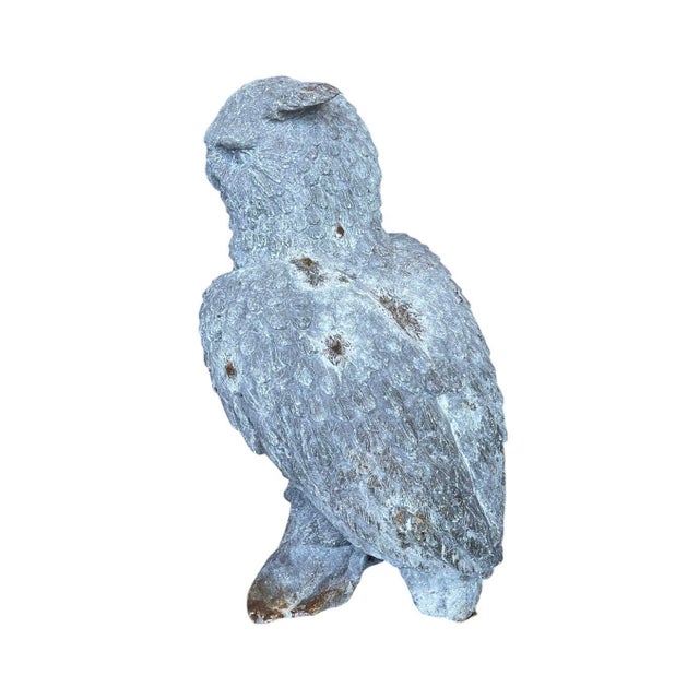 Traditional Vintage Cast Iron Horned Owl Garden Sculpture For Sale - Image 3 of 11