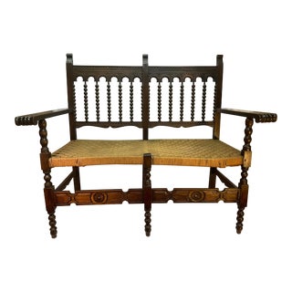 19th Century Walnut Carved Settee Hall Bench For Sale