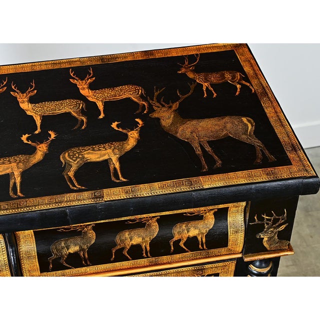 Early 20th Century English Vintage Painted Chest with Deer Decoupage For Sale - Image 5 of 12