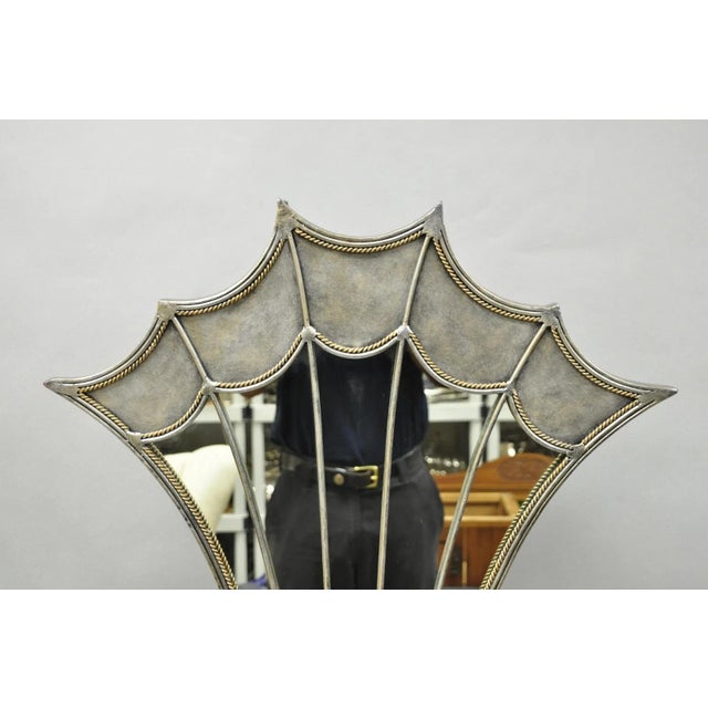 Hollywood Regency Contemporary Mediterranean Style Silver Gilt Iron Metal Mirror Fireplace Screen For Sale - Image 3 of 13