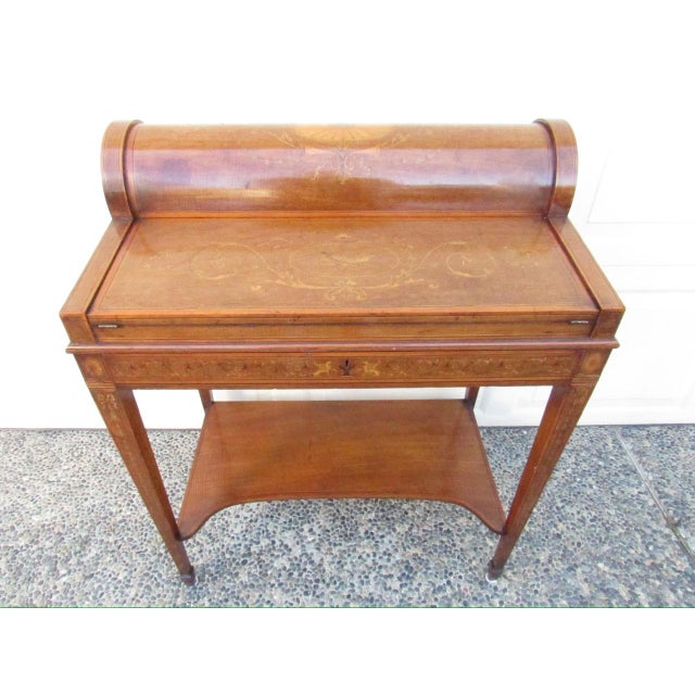 English Country Home Antique English Cylinder Secretary Desk by Hobbs of London For Sale - Image 4 of 18