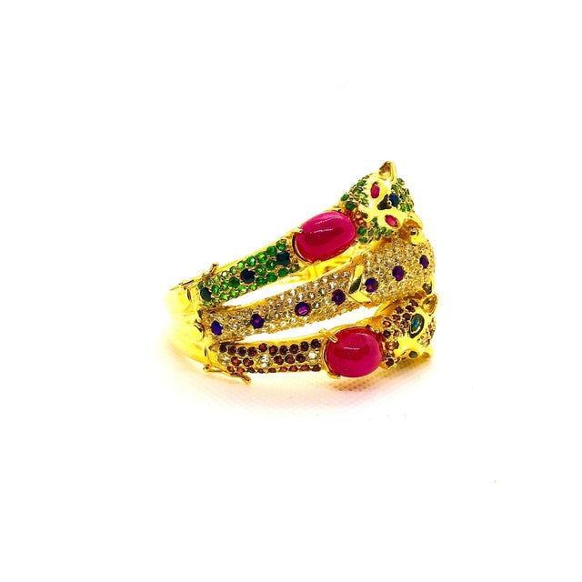 Gemstone Bochic "Capri" Vintage Ruby, Sapphire, Tsavorite & Garant Bangle Set In 18K Gold For Sale - Image 7 of 18