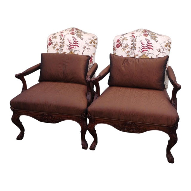 Auburn Timeless Elegance: Pair of Rare Vintage Lillian August Statement Armchairs For Sale - Image 8 of 12