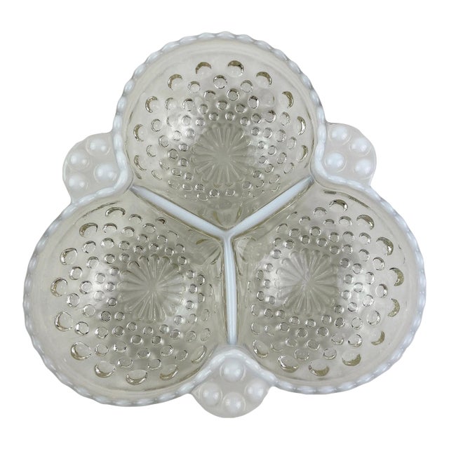 1940's Anchor Hocking Moonstone Opalescent Divided Dish For Sale