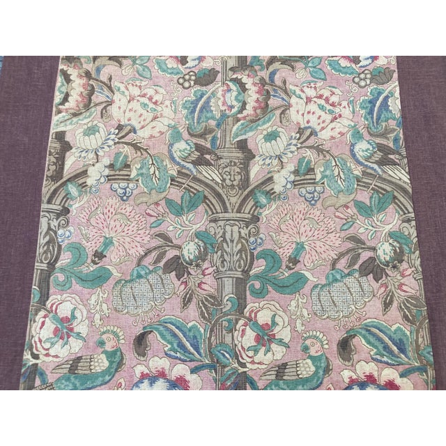 A wall hanging newly made from a circa 1920’s English block printed linen depicting a flora and fauna garden scene with...