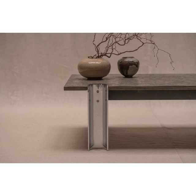 Metal Brutalist Coffee Table with Fossil Stone Top, 1970s For Sale - Image 7 of 18