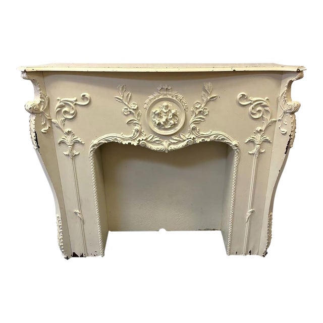 Architectural Salvage Antique French Fireplace Mantel With Cherub and Foliate Details For Sale