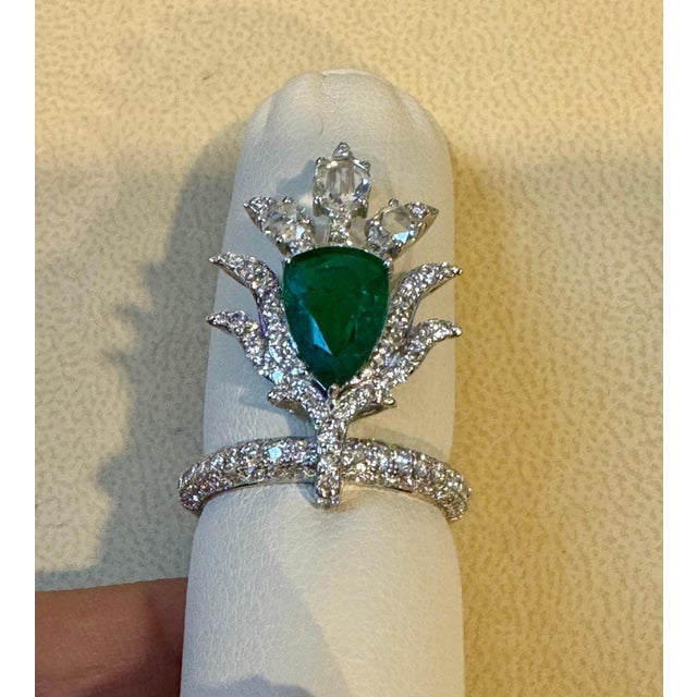2 Ct Finest Zambian Pear Emerald & 2 Ct Diamond Ring in 18 Kt Gold Size 7 For Sale In New York - Image 6 of 18