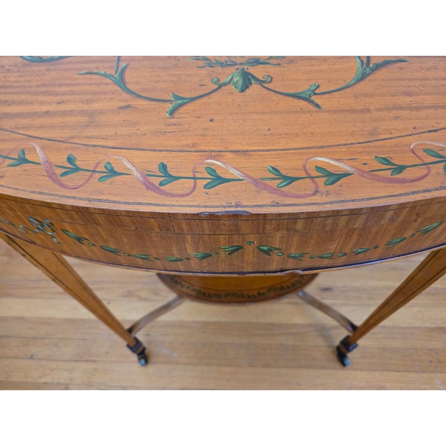 Early 20th Century Edwardian Sheraton Revival Hand Painted Rolling Table For Sale - Image 9 of 9
