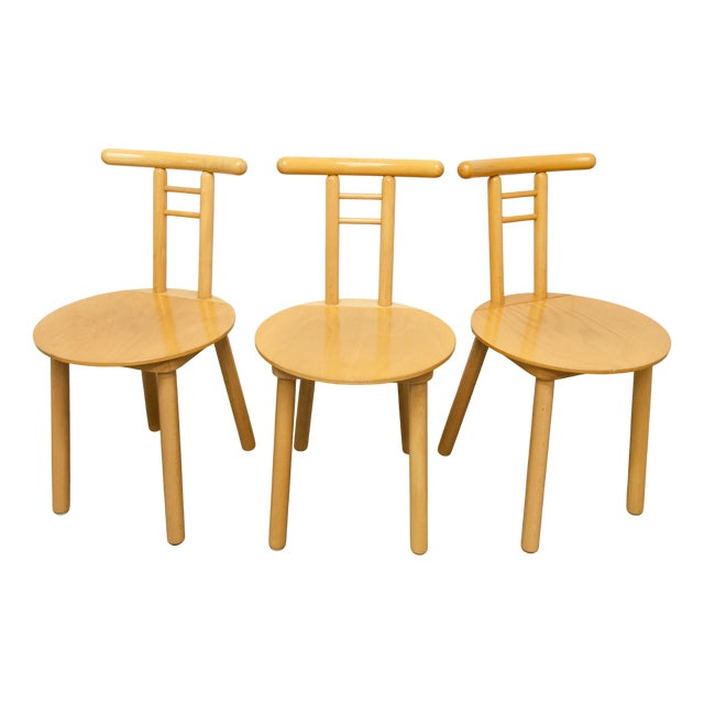 Minimalist Chairs in Light Wood, Italy, 1980s, Set of 3 For Sale