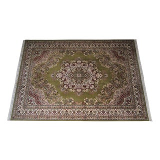 Large Vintage French Green Rug For Sale