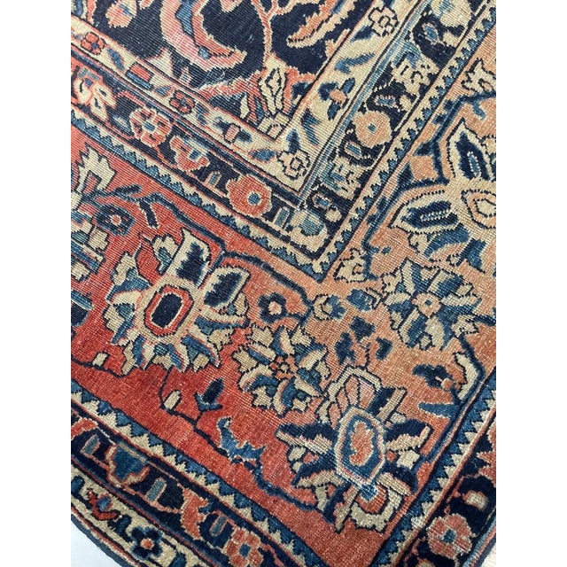 Blue 1920s ROYAL MOHAJERAN SAROUK with Peacocks, Butterflies, Cacoons, & Zoroastrian Flames Rug 9 x 15.1 For Sale - Image 8 of 15