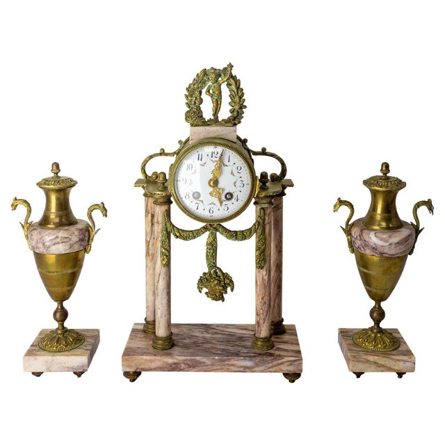 Napoleon III French Bronze and Marble Clock and Cherub Puttis, 1890s, Set of 3 For Sale - Image 15 of 15