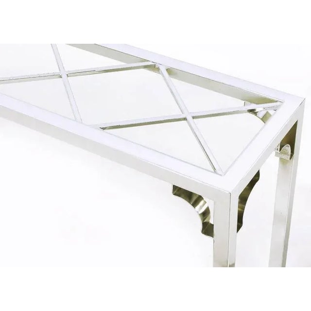 1970s Chrome and Glass Chinese Chippendale Console Table For Sale - Image 5 of 6