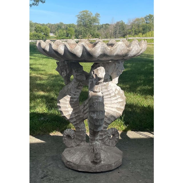 Vintage Three Seahorses Birdbath Concrete For Sale - Image 4 of 18