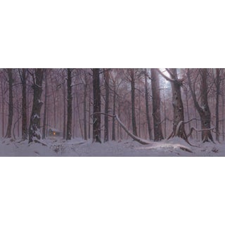Home Sweet Home by Mark Harrison | Oil on Canvas Winter scene with a cabin in a snowy forest. For Sale