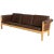Danish Three-Seat Sofa in Oak and Brown Leather by Hans J. Wegner for Getama, 1960s For Sale