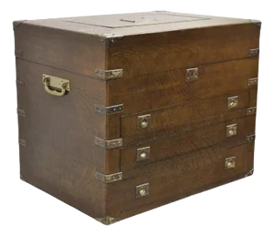 Antique English Regency Oak Wood Large Campaign Style Flatware Storage Chest
