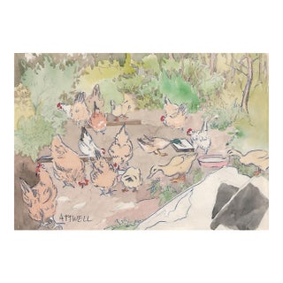 Ivy Attwell Chicken and Ducks Painting For Sale