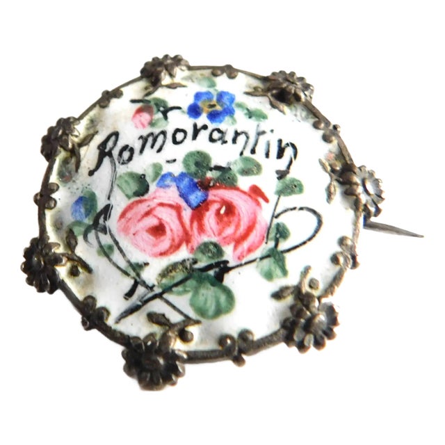 Romorantin, France Antique Sterling and French Enamel Floral Brooch Pin For Sale