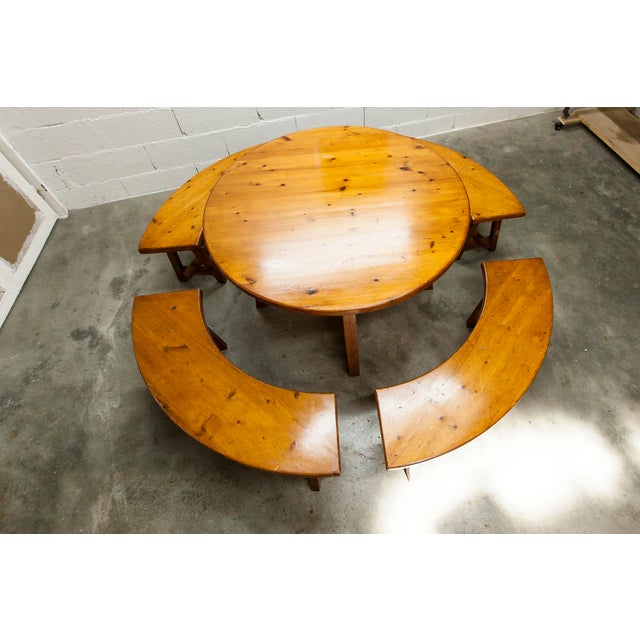 Round Pine Table and Circular Benches, 1960s, Set of 5 For Sale - Image 10 of 18