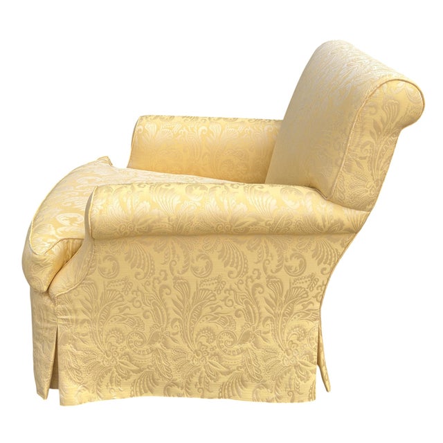English Nancy Corzine Alistair English Roll Arm Lounge Club Chair in Yellow Matelasse Fabric For Sale - Image 3 of 6