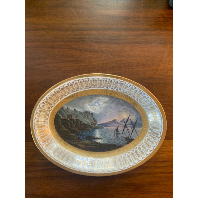 Pair of Unique Antique Hand-Painted Dishes with landscapes. One landscape described as "Mount Vesuvius from the shore of...