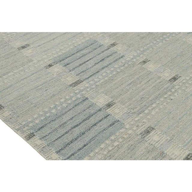 Rug & Kilim Rug & Kilim’s Custom Scandinavian Rug With Blue Geometric Patterns For Sale - Image 4 of 8