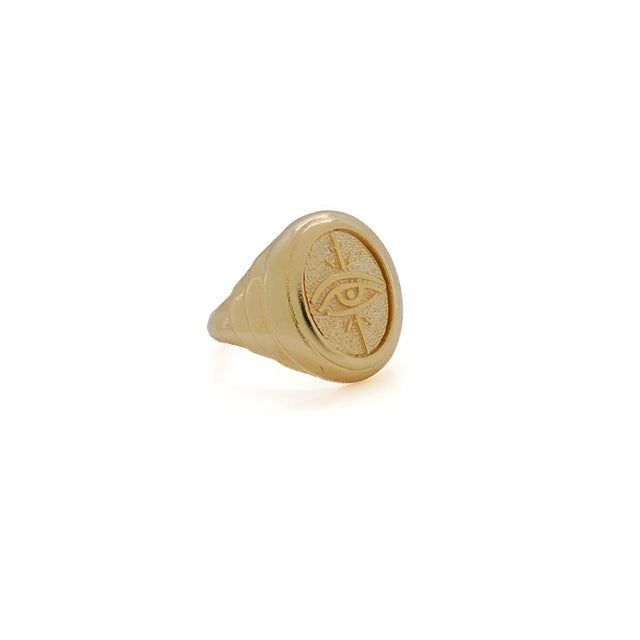 Early 21st Century Gold Vermeil Evil Eye Signet Adjustable Ring, Size 5 For Sale - Image 5 of 9
