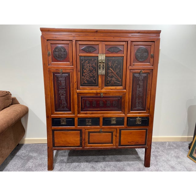 Asian Antique Vintage Asian Brown Storage Cabinet For Sale - Image 3 of 16